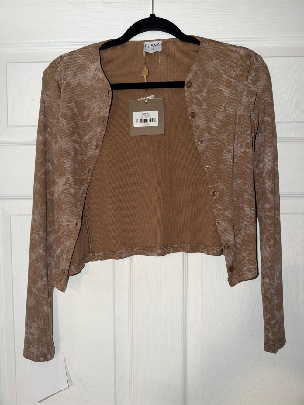 Blank NYC Tan Tie-Dye Cropped Button-Down Cardigan